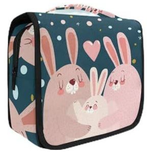 Hangende opvouwbare toilettas winter roze konijntje familie hart make-up reizen organizer tassen tas voor vrouwen meisjes badkamer