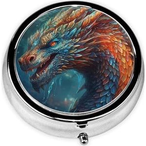 Pillendoosje Reizen Pillendoos met 3 Compartimenten Kleine Pillenetui voor Portemonnee & Pocket Draagbare Geneeskunde Organizer Dragon Art Leuke Ronde Pillencontainer voor Vitaminen Medicatie Visolie