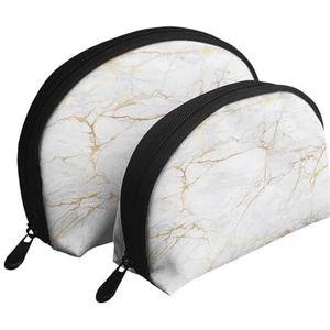 Make-uptas, cosmetische reistas, 2 stuks draagbare clutch pouch-set Pouch Organizer wit en goud marmer, zoals afgebeeld, Eén maat