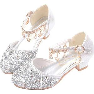 YOGLY Flamenco Prinsessenschoenen voor meisjes, glittersandalen, feestschoenen, ballerina's, kristallen, bruiloftsschoenen, glitterpumps, maat 26-38, zilver, 26 EU