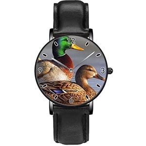 Wilde Eend Klassieke Patroon Horloges Persoonlijkheid Business Casual Horloges Mannen Vrouwen Quartz Analoge Horloges, Zwart