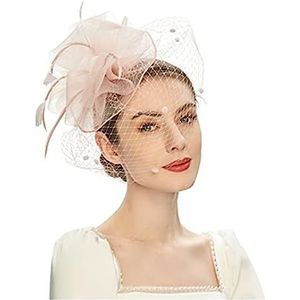 Accessoire Cheveux retro bruids hoofddeksels sluier bruiloft haaraccessoires bloem geruite mesh veer hoge hoed haarspeld fascinator (kleur: naakt, maat: 1)