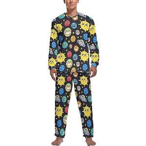Zonnestelsel Space Star Zachte Heren Pyjama Set Comfortabele Lange Mouw Loungewear Top En Broek Geschenken M