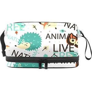 Grote capaciteit reizen cosmetische tas,Make-up tas,Waterdichte make-up tas Organizer, Dieren-woorden, Meerkleurig, 27x15x14 cm/10.6x5.9x5.5 in