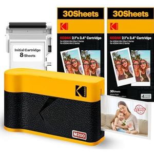 KODAK Mini 2 ERA 4PASS mobiele fotoprinter (5,3 x 8,6 cm) (geel, fotoprinter + pakket van 68 vellen)