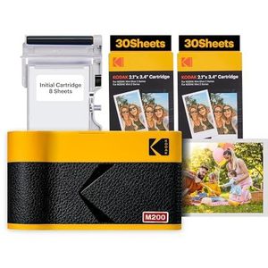 KODAK Mini 2 kerstcadeaus 4PASS draagbare fotoprinter (5,3 x 8,6 cm) (draagbare fotoprinter + 8 vellen inbegrepen + accessoireset en 60 vellen, geel)