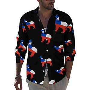 Alpaca lama Chili vlag heren button down shirt lange mouw casual strand tops met zak normale pasvorm