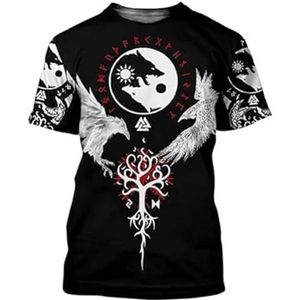Keltische Kraai T-shirt Voor Heren, Scandinavische Nieuwigheid Odin Fenrir Tattoo Couple Street Korte Mouwen, Zomerstrand Sneldrogend Ademend Mesh Viking Sporttop (Color : Crow C, Size : 5XL)