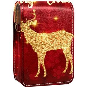 Lipgloss Houder Lippenstift Case Draagbare Mini Lipstick Opbergdoos Reizen Lipstick Organizer Case met Spiegel voor Vrouwen Kerst Gouden Herten Elanden Rode Sneeuwfalke Achtergrond, Meerkleurig, 9.5x2x7 cm/3.7x0.8x2.7 in