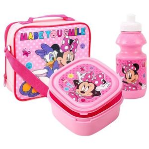 TDL Minnie Mouse Meisjes Roze Lunch Set Geïsoleerde School Lunch Tas Sandwich Box & Dranken Flessen Set voor Kinderen, 810060