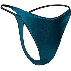 Dames zijde spandex g-string string panty, sexy T-back ondergoed met zacht satijn, Turks Blauw, M