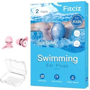 Fitciz Oordopjes voor zwemmen Kinderen, 2 paar waterzwemmen oordopjes met delicate hoes, comfortabele zwemoordopjes, leeftijd 6-14, zwemmers
