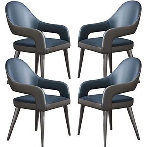 GEIRONV Leren fauteuil set van 4, keuken eetkamerstoelen met ijzeren kunst metalen stoelpoten for thuis commerciële restaurants keuken Eetstoelen (Color : Blue, Size : 87 * 48 * 48cm)