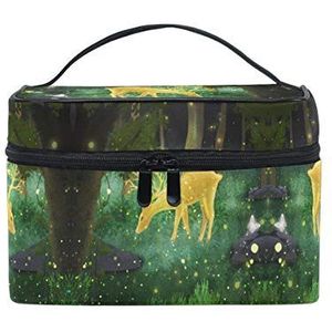 Groene gouden eland hert kunst cosmetische tas organizer rits make-up tassen zakje toilettas voor meisjes vrouwen