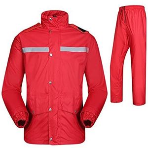 Regenjas，Waterdicht Jasje，Motorfiets Regenkleding Motorrijden Waterdicht Regenpak for Mannen Vrouwen, Lange Mouwen Regenkleding met Capuchon, Fietsregenjas met Reflecterende Strip(Red,XXL)