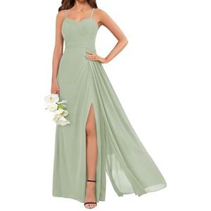 KURFACE Spaghetti Strap Chiffon Bruidsmeisjesjurken voor Vrouwen Geplooid Korset Mouwloze Formele Jurk Avondjurk, Sage Groen, 32