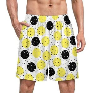 Geel Zwarte Stippen Grappige Pyjama Shorts Voor Mannen Pyjama Bottoms Heren Nachtkleding Met Zakken Zacht