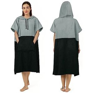 Zingtto Surf-poncho, extra grote, dikke handdoek poncho voor mannen en vrouwen met zak met capuchon voor zwemmen op het strand, 104 x 83 cm, zwart-grijs