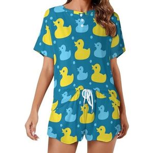 Gele Rubber Eenden Zachte Womens Pyjama Korte Mouw Pyjama Loungewear met Zakken Gift voor Thuis Strand 2XL