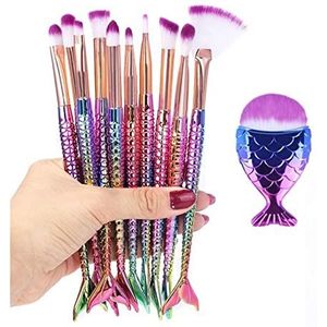 Bswefty Make-up Borstels Kit Natuurlijk Tool Mermai Potlood Cosmetica Foundation Kunstenaar Zeemeermin Markeerstift Gezicht Set Van Bronzer Oogschaduw Lip (Handvat Kleur: Bruin)