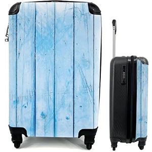 MuchoWow® Koffer - Blauwe muur met een planken structuur - Past binnen 55x40x20 cm en 55x35x25 cm - Handbagage - Trolley - Fotokoffer - Cabin Size - Print
