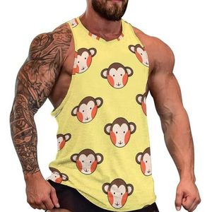 Monkey Head on Yellow Heren Tank Top Grafische Mouwloze Bodybuilding Tees Casual Strand T-Shirt Grappige Gym Spier