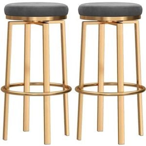 Barkrukken 2 Stuks Draaibare Ronde Barkrukken Fluwelen Gestoffeerde Zitting Hoge Stoelen Met Gouden Voetsteun En Rubberen Matten Voor Keuken Barkruk (Color : Gray, Size : 65cm Sitting Height)