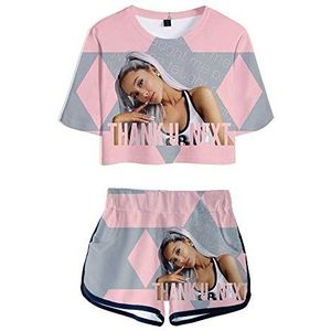 nuannuan Ariana Grande T-shirt met 3D-print + shorts voor meisjes, sportkleding, schattige top + shorts, schattige zangeres, meisjes, lange dames, casual, los, XS-XXL, C, L