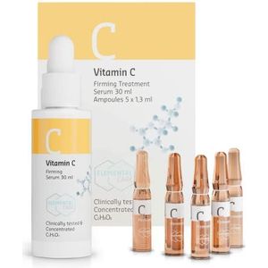 Vitamine C huidverzorgingsset - anti-aging serum vitamine C 30 ml - vitamine C ampullen 5 x 1,3 ml - Onmiddellijke werking op rimpels - donkere kringen en pigmentvlekken verwijderen