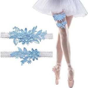 2 Stuks Elastische Bloem Kanten Kousenbanden, Dames Bruiloft Kousenband, Geschikt voor Bruiden, Bruidsmeisjes, Bruiloften, Dagelijkse Decoratie (Blauw)
