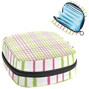 Kleine make-uptas,draagbare make-uptas,groen roze lijnen plaid,Travel Makeup Case Organizer for Women with Zipper