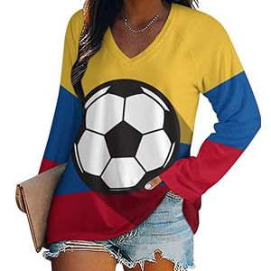 Colombia Voetbal Vlag Dames Lange Mouw V-hals T-shirts Herfst Tops Trui Tuniek Tee voor Leggings