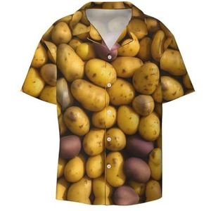 OdDdot Overhemden met veel aardappelen print voor heren, atletisch, slim fit, korte mouwen, casual zakelijk overhemd met knopen, Zwart, 4XL