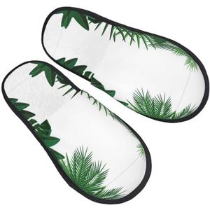 BONDIJ Exotic Fantasy Hawaiiaanse tropische palmbladeren print pantoffels zachte pluche huispantoffels warme instappers gezellige indoor outdoor slippers voor vrouwen, Zwart, one size