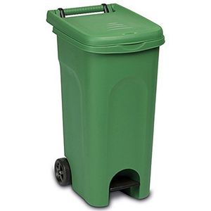 Groene vuilnisbak voor gebruik buitenshuis met robuuste wielen en pedaal • Afvalemmer 80 l groen afvalbak afvalemmer deksel prullenbak prullenmand