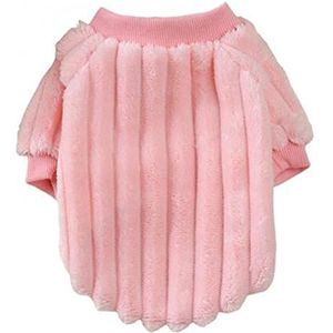 Huisdierenkleding effen kleur korte mouw winter flanel trui casual strippen kat hond kleding huisdier kostuum gestreept all-match vest pyjama (kleur: roze rode kleur, maat: XS)