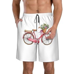 PHTZEZFC Rode fietsprint strandshorts voor heren - zomervakantie strandshorts casual lichtgewicht trekkoord, Wit, M
