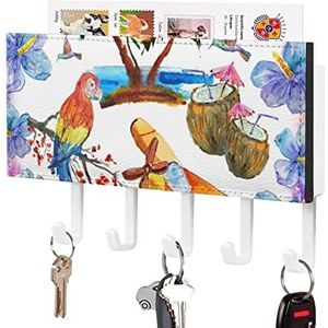 Hawaii Strand Palm Boom En Papegaai Sleutelhaken Wandmontage Mail Organizer Zelfklevende Sleutelhanger voor Hal Entryway Keuken Badkamer