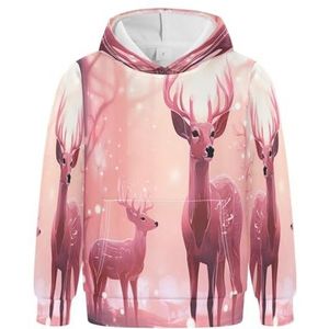 KAAVIYO Roze Hertenbos Hoodies Atletische Hoodies Leuke 3D-print Sweatshirt voor Meisjes Jongens, Patroon, XS