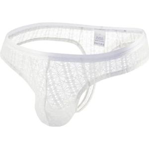 Men's Jockstrap Lace See-Through Thong G-String Underwear (Size:L,Color:Wit)