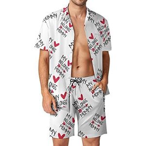 I Love Mom Heart Hawaiiaanse bijpassende set voor heren, 2-delige outfits, button-down shirts en shorts voor strandvakantie