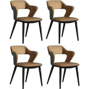 GEIRONV Keuken Eetkamerstoelen 4-PCS,Home Restaurant Carbon Stoel Frame Rug Krukken Manicure Make-up Stoelen Koffiestoel Onderhandelingsstoel Eetstoelen (Color : Khaki, Size : 80 * 49 * 46cm)