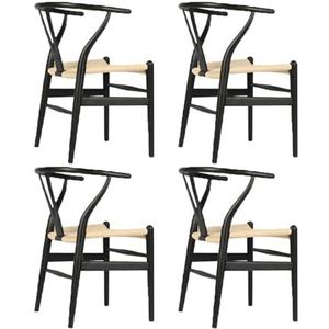 Wishbone Chair Y Chair Massief houten eetkamerstoel Rotan fauteuil natuurlijke kleur (aszwart)(Pack of 4)