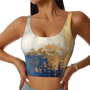 ERSDWRE Goud Blauw Wit Print Atletische Tank Tops Voor Vrouwen Workout Tank Tops Voor Vrouwen Elastische Tanks Voor Fitness Yoga, Zwart, M