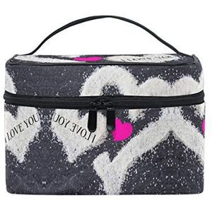 Sneeuwhart roze liefde cosmetische tas organizer rits make-up tassen zakje toilethoes voor meisjes vrouwen