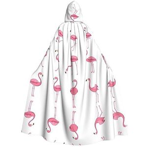 DEXNEL Flamingo's op wit 150 cm Hooded Cape Unisex Halloween mantel voor duivel heks tovenaar Halloween Cosplay, aankleden