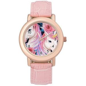 Roze Bloemen Eenhoorn Horloges Voor Vrouwen Mode Sport Horloge Vrouwen Lederen Horloge