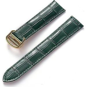 LUGEMA Heren Dames Lederen Band Vervanging Cartier Tank London Solo Sleutel Vouwsluiting 17/18/20/22 MM Lederen Horlogebandje Accessoires (Color : Green gold buckle, Size : 18)