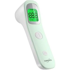 EUROPAPA Koortsthermometer Voor Baby's, Kinderen En Volwassenen, Infrarood Voorhoofdthermometer Met Koortsalarm, °C/°F-Schakelaar, 30-Voudige Meetwaarden (Groen)