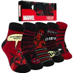 Marvel Heren enkelsokken, zachte en ademende sokken, 5 stuks, cadeau voor hem, Zwart/Rood Deadpool, 7-11